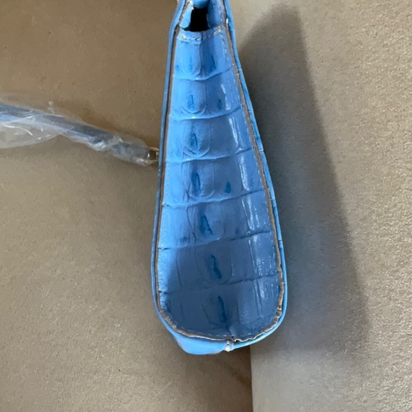 NEW BRAHMIN PALE BLUE CROCODILE EMBOSSED small wristlet clutch purse with tassel
